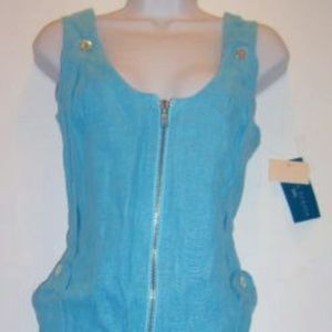 Vintage 100% Linen Overall 2 Pockets Fashion Dress